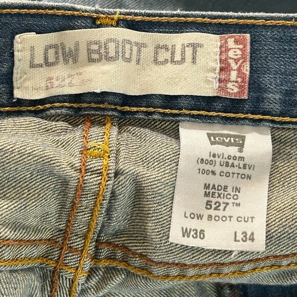 Levis 527 Jeans Mens 36x34 Blue Low Boot Cut Medium Wash Workwear Cowboy Western - Picture 9 of 12
